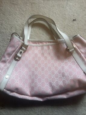 Gucci Pink GG Jacquard Tote with White Trim